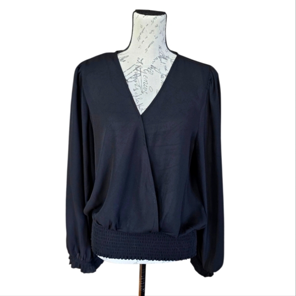 Halogen Black Faux Wrap Pullover Long Sleeve Blouse L - Picture 3 of 8
